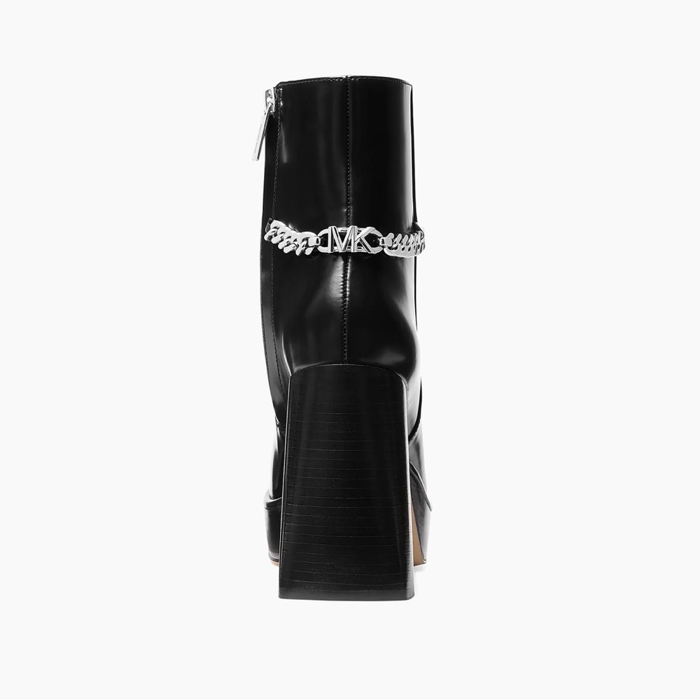 Michael Kors Carlisle Black platform Boots with Chain Accent - Picture 4 of 4